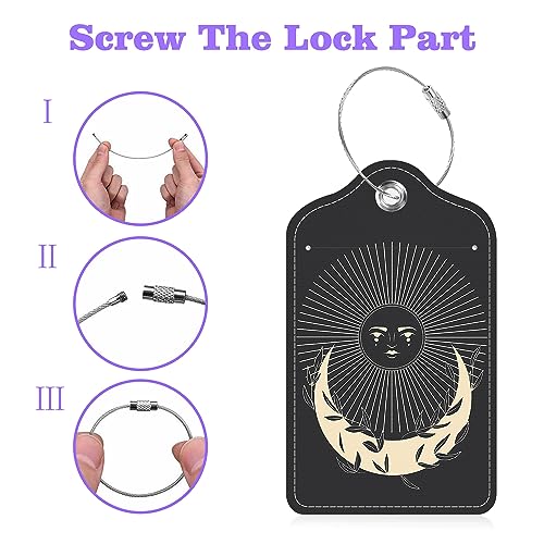 2 Pack Luggage Tags for Suitcase Moonlight in Vintage Engraving Leather Stainless Steel Loop Label Tags for Women Men Travel Bag Suitcase with Privacy Cover Name ID Card (Moonlight in Vintage Engraving)