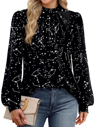 Fall Clothes for Women 2026 Winter Clothing Blouses Dressy Casual Womens Tops for Teachers Fall Outfits for Women Halloween Shirts Black Star Print L (04 - Black Star Print / Large)