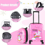 Kids Luggage and Backpack 18 Suitcase with Spinner Wheel Hard Case Travel 13 Backpack Girl Suitcase Set for Kids Travel Supplies (Unicorn Style / Pink)