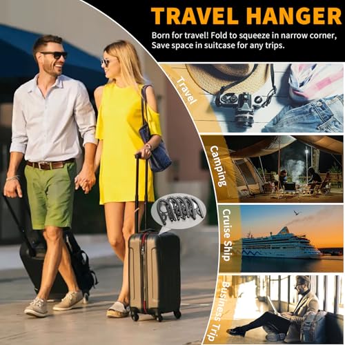 24 Pcs Black Travel Hangers Foldable for Suitcase (24pcs Black With Clothline)