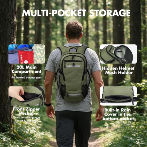 20L Hydration Backpack with 3L Water Bladder Water Backpack for Hiking Hydration Pack Insulated Daypack for Commuting Army Green (Army Green / 3L Bladder)