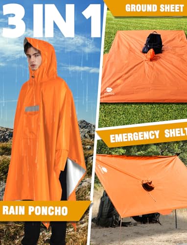Hooded Rain Poncho for Adult Waterproof Lightweight Raincoat (Dark Orange)