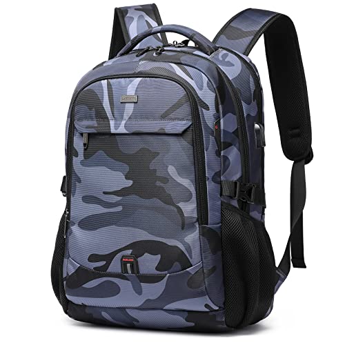 17 Inch Travel Laptop Backpack Water Resistant Hiking Backpack for Men Laptop Bag with USB Charging Port (Camouflage Grey / 17 Inch)