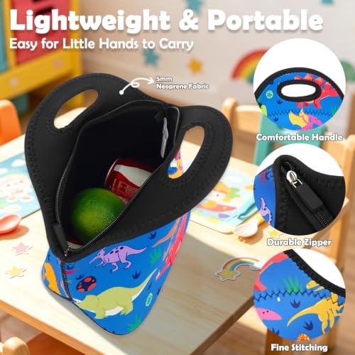 Neoprene Kids Lunch box Insulated Soft Bag Mini Cooler Thermal Meal Tote Kit for Boys (Dinosaur)