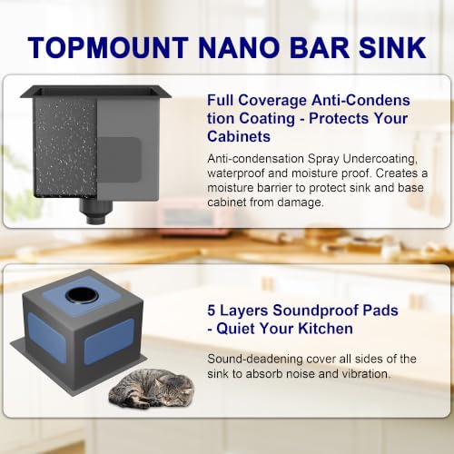 13x15x9 inch Drop in Bar Sink Gunmetal Black 18 Gauge T304 Stainless Steel (13x15x9 inch Black)