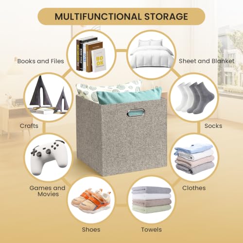 Collapsible Storage Bins (13×13×13/4pcs / Woven Coffee)