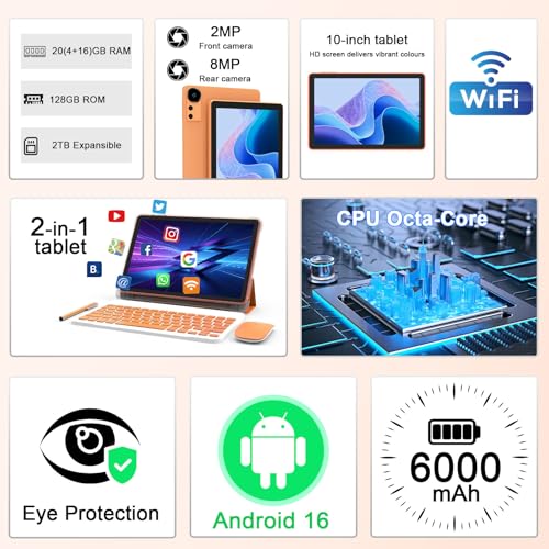 Android 16 Tablet 10 Inch (Orange)