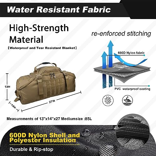 3 In 1 Tactical 85L Military Backpack Travel Duffle Bag for Weekender Gym Workout Deployment (Large (85L) / Tan)