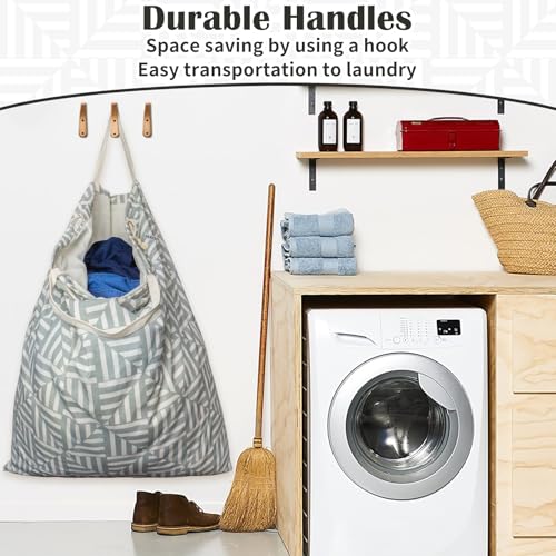 Canvas Laundry Bag with Handles & Drawstring (Geometry Light Gray,1pc XL / XL 33"W x 35"H┃1 Pack)