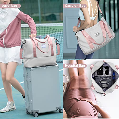 GreyPink Travel Duffel Gym Tote Bag (A97-greypink-expandable / X-large)