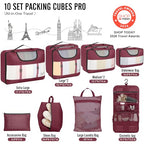 10 Set Packing Cubes for Travel Essentials (12 Wine Red)