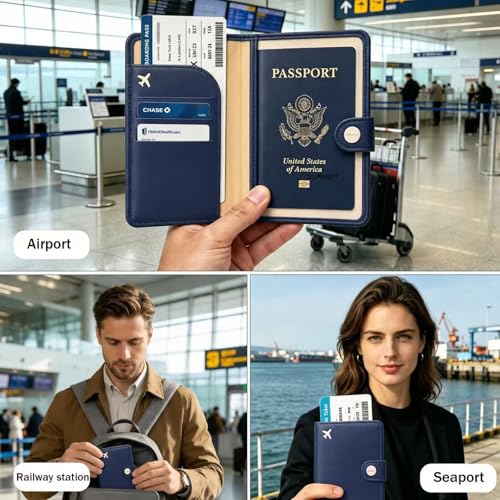 Passport Holder for Travel (Navy Blue)