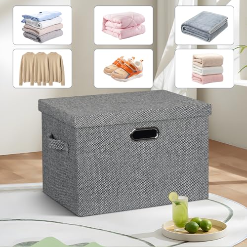 Storage Bins with Lids Fabric Closet Organizers Cubes Office Organization (Black and White Mix / Large -3 Pack)