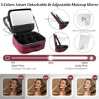 Travel Makeup Bag Cosmetic Bag Makeup Organizer Bag with Lighted Mirror (Wine Red / Woven)