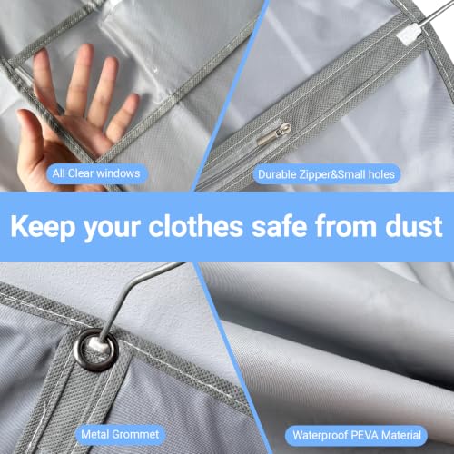 Garment Bag Lightweight Clear White PEVA Breathable Suit Bags with Study Full Zipper for Suit Clothes Storage Closet (Grey / 24''X50'')