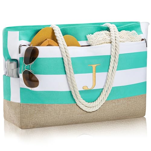 Gifts for Women Personalized Initial Beach Bags for Women (Light Blue)
