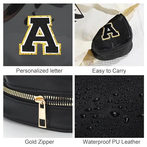 Birthday Gifts Mini Initial Makeup Bag Travel Toiletry Bag (Mini-Black / S)