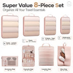8 Set Compression Packing Cubes for Travel Essentials (Beige(Toiletry Bag) / 8 set)