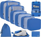 10 Set Packing Cubes Various Sizes Packing Organizer for Travel Accessories Luggage Carry On Suitcase (10-Blue / 10 Set-full Mesh)