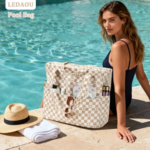 Large Beach Bag for Women (Brown-white)