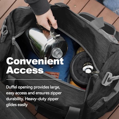 40L Foldable Duffle Bag for Travel Men & Women Carry On 22"x14"x9" Airline Approved (Panther Black / 40L)