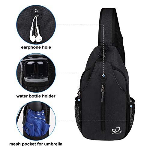 Crossbody Sling Backpack Sling Bag Travel Hiking Chest Bag Daypack (Black / Small)