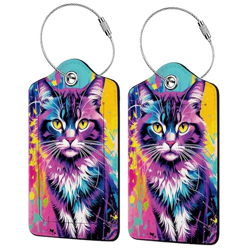 Colorful Cat 2 Pack Luggage Tag for Suitcase (Colorful Cat)
