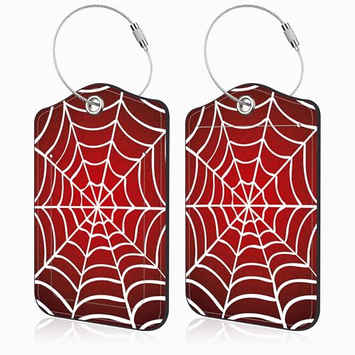 2 Pack Luggage Tags for Suitcases Spider Web Leather Luggage Tags Privacy Cover ID Label with Stainless Steel Loop and Address Card for Women Men Travel Bag Backpack (Spider Web)