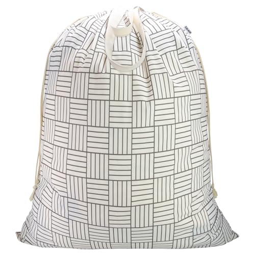 Canvas Laundry Bag with Handles & Drawstring (Geometry Grid,1pc XL / XL 33"W x 35"H┃1 Pack)