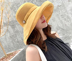 Women Mesh Crown Wide Brim Sun Hats Summer UV Protection UPF Hat for Beach Hiking Garden Travel Lawn Work Chin Strap (One Size / B5-fyu001-yellow)