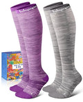 Thick Soft Cotton Compression Socks (Purple and Grey Stripes / Large-X-Large)
