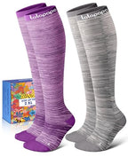 Thick Soft Cotton Compression Socks (Purple and Grey Stripes / Small-Medium)