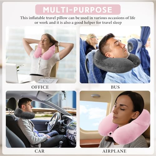 2 Pack Inflatable Travel Neck Pillow Airplane (Dark Gray,light Pink)