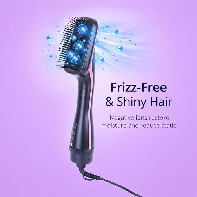 2-in-1 Hair Dryer Brush & Straightener Brush, Ionic Blow Dryer Brush for Women, Hot Air Brush with Paddle Design, Negative Ion Hair Styler for Smooth, Shiny, Frizz-Free Hair, Lightweight & Fast Drying