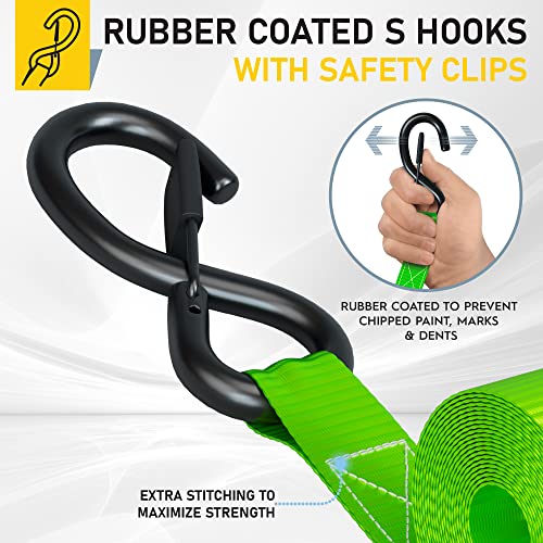 Ratchet Straps Heavy Duty 4 Pack (2200 lb - 15ft / Green)