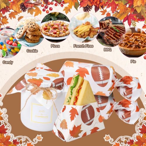 100 Pcs Fall Football Wax Paper Sheets for Food Wrapping (Colorful / Fall)