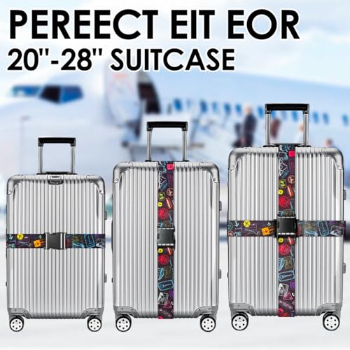 Luggage Straps for Suitcases Adjustable Travel Belt (Airplane black)