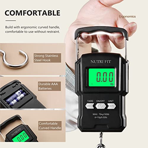 Luggage Scale Fish Weighing Digital Handheld Suitcase Weigher (Black with Tape)