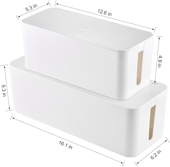 Cable Management Box, 2 Pack Large & Medium Cable Organizer Box - Image 3