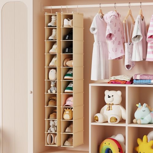 10 Shelf Hanging Shoe Shelf Organizer for Closet Beige (Beige / 1-Pack)