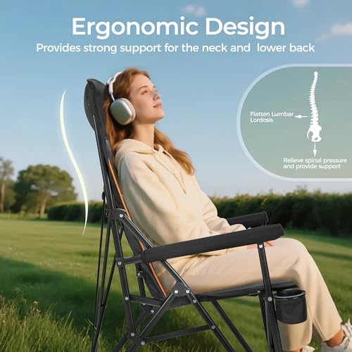 Heavy Duty 550LBS Padded Camping Chairs with Lumbar Support (Black / 1PC)