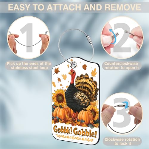 2 Pack Autumn Turkey and Pumpkin Luggage Tags for Suitcases Sunflower Leather Luggage Tags Privacy Cover ID Label with Stainless Steel Loop and Address Card for Women Men Travel Bag Backpack (Autumn Turkey and Pumpkin)
