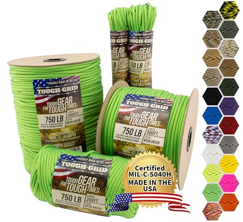 750 Paracord Military Grade Nylon Rope (Neon Green / 200 Ft.)