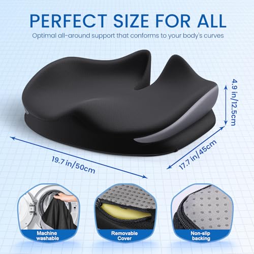 Large Seat Cushion for Office Chair Memory Foam Coccyx Pain Relief Cushion Pillow for Back Support Non (Gray&black)