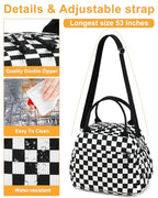 Lunch Bag for Women Cute Corduroy Lunch Tote Bags with Shoulder Strap Reusable Insulated Lunch Box Large Capacity Reusable Insulated Cooler for Work Picnic or Travel (Corduroy Black White checkered-Large 13L / 13L)