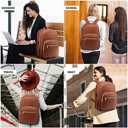 Laptop Backpack Purse for Women (Brown(pu Leather) / 15.6-Inch)