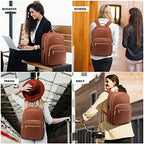 Laptop Backpack Purse for Women (Brown(pu Leather) / 15.6-Inch)