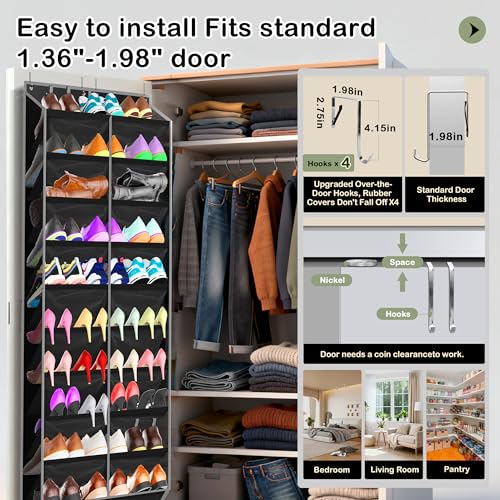 10 Tier Over the Door Shoe Organizer (Black)