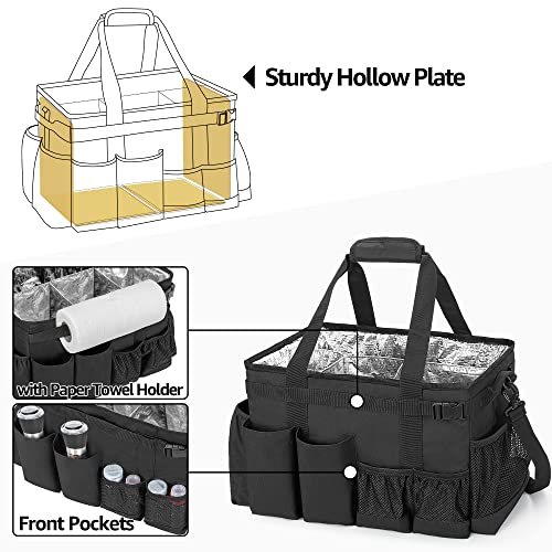 Large Grill Utensil Caddy with Paper Towel Holder for Cook Supplies (Black)