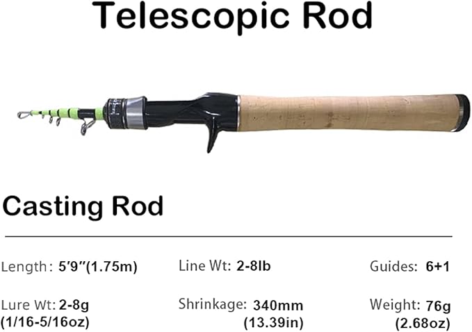 PURELURE Fishing Rod Telescopic, Carbon Fiber Spinning Casting Travel Rod - Image 2